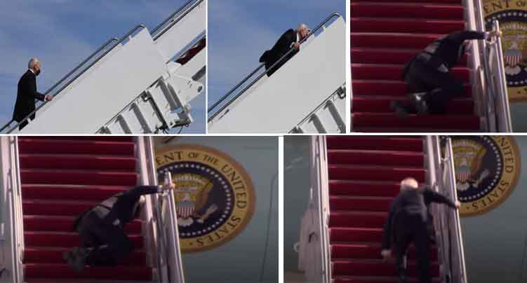 বিমানের সিঁড়িতে বার বার হোঁচট খেলেন জো বাইডেন