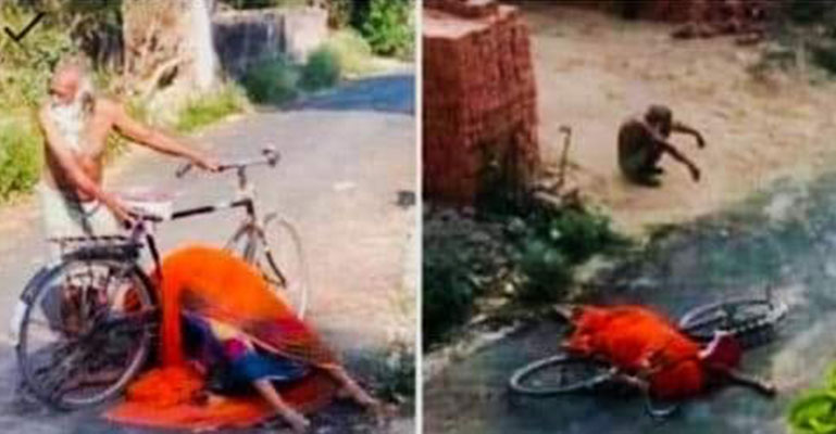 স্ত্রীর মরদেহ সাইকেলে নিয়ে শ্মশানে যাচ্ছেন এক বৃদ্ধ