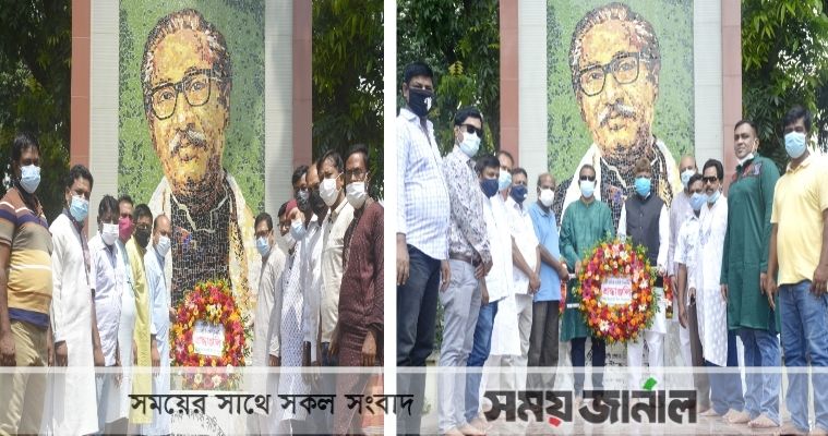 দিনাজপুরে প্রতিষ্ঠাবার্ষিকীতে বঙ্গবন্ধুর প্রতিকৃতিতে আওয়ামী লীগের শ্রদ্ধাঞ্জলি অর্পণ