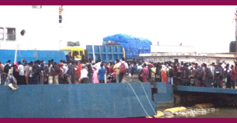 পাটুরিয়া ঘাটে ঘরমুখো মানুষের উপচেপড়া ভিড়