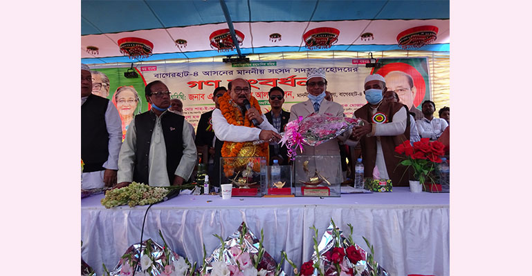 মোড়েলগঞ্জে এমপি মিলনকে গণসংবর্ধনা