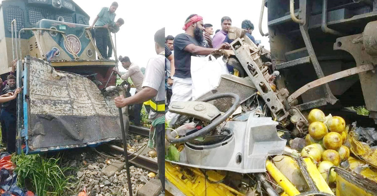 গাজীপুরে পিকআপ ভ্যানে ট্রেনের ধাক্কা, নিহত ৩