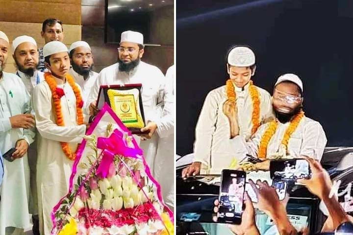 গভীর রাতে বিমানবন্দরে বিশ্বজয়ী হাফেজ তাকরিমকে হাজারো মানুষের সংবর্ধনা