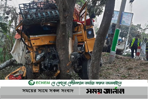 ফরিদপুরে ট্রাক নিয়ন্ত্রণ হারিয়ে গাছের সাথে ধাক্কা, প্রাণ গেল চালকের