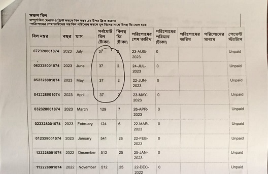 মন্ত্রীর বাড়ির বিদ্যুৎ বিল মাসে মাত্র ৩৭ টাকা