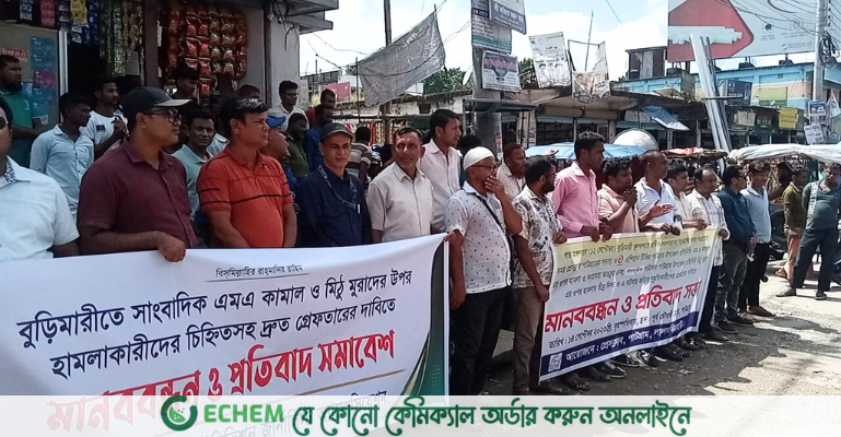 পাটগ্রামে সাংবাদিকের ওপর হামলার প্রতিবাদে মানববন্ধন