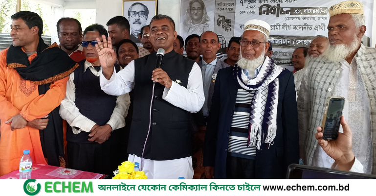 মোরেলগঞ্জে ভোটারদের দ্বারে দ্বারে নৌকার প্রার্থী সোহাগ