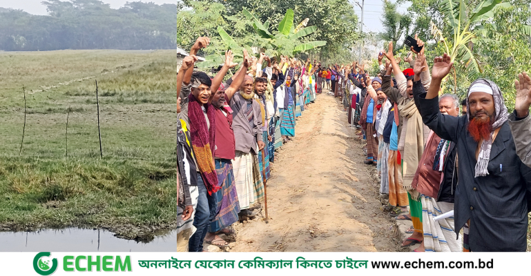 মোরেলগঞ্জে খালে বাঁধ দিয়ে মাছ চাষ করছেন প্রভাবশালী মহল, প্রতিবাদে মানববন্ধন