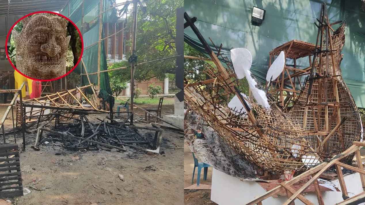 সিসিটিভি ফুটেজ: দেওয়াল টপকে এক ব্যক্তি চারুকলায় আগুন দেন