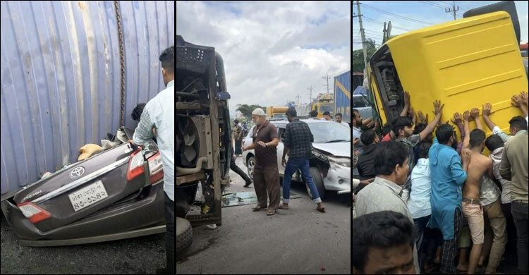 কুমিল্লায় প্রাইভেটকারের ওপর উল্টে পড়ল কাভার্ডভ্যান, নিহত ৪