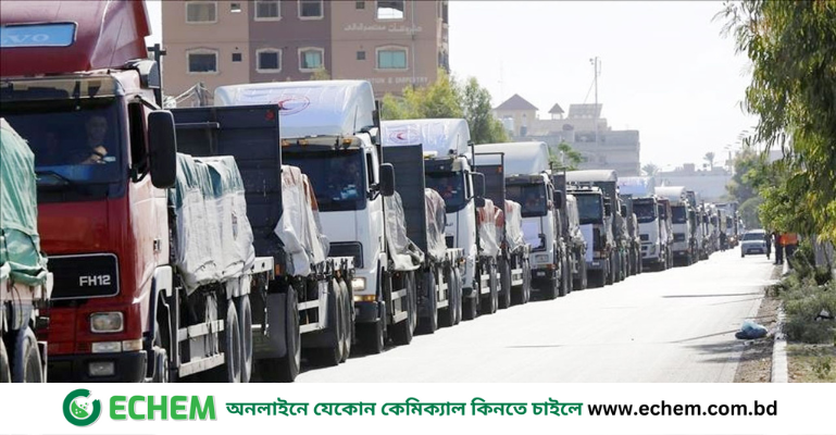 যুদ্ধ বিধ্বস্ত গাজায় ঢুকছে ৬০০ ত্রাণবাহী ট্রাক